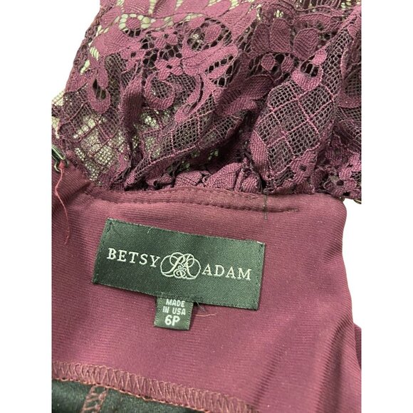 Betsy & Adam Women's Red Wine Women's Lace Seamed Sheath Dress Size 6 Petite - Picture 2 of 7